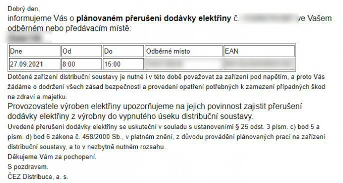 planovany vypadek elektriny